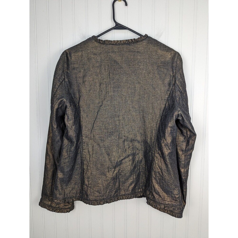Chico’s Golden Trinket Royalty Jacket Indigo Denim Bronze Foil Size 2 Large - Picture 8 of 10